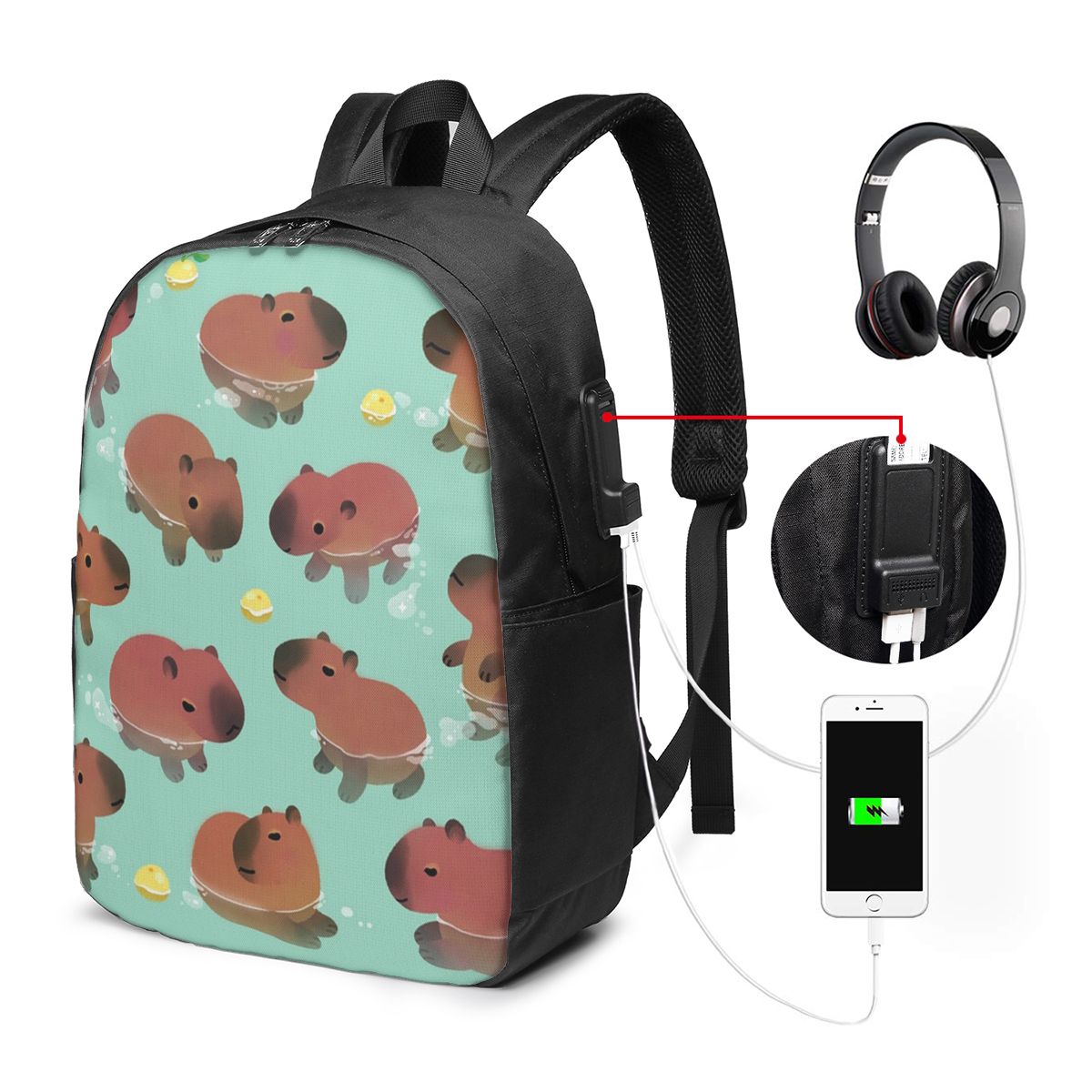 Women Bags College - Capybara Animal Pattern Backpack Travel Notebook