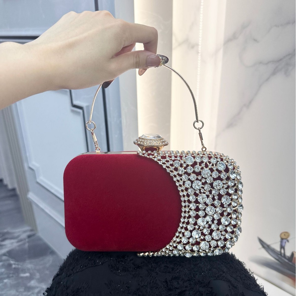 Women'S Elle Bags - Retro Diamond Embedded Evening Clutch Bag