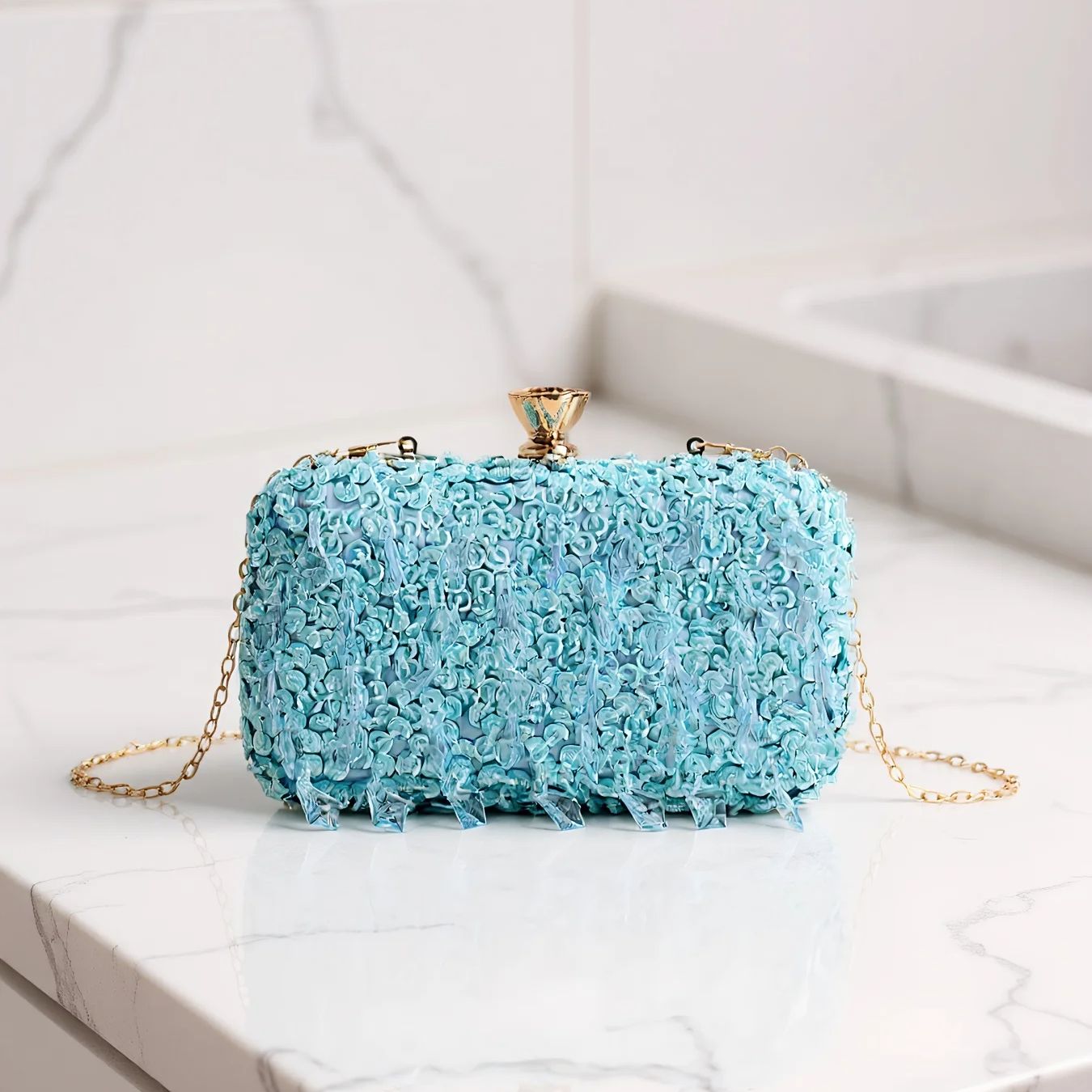Evening Bag Beaded - Sky Blue Color Tassel Evening Bags